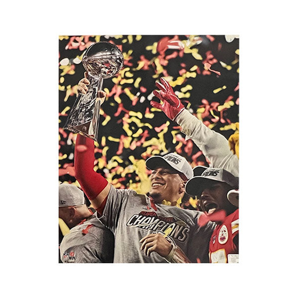 Patrick Mahomes Holding Trophy Unsigned  16x20 Photo