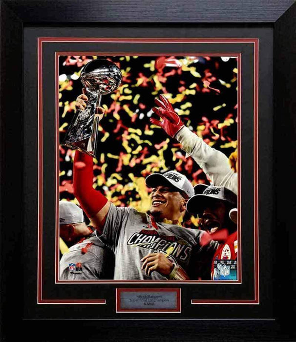 Patrick Mahomes Holding SB LIV Trophy Unsigned  16x20 Photo - Professionally Framed